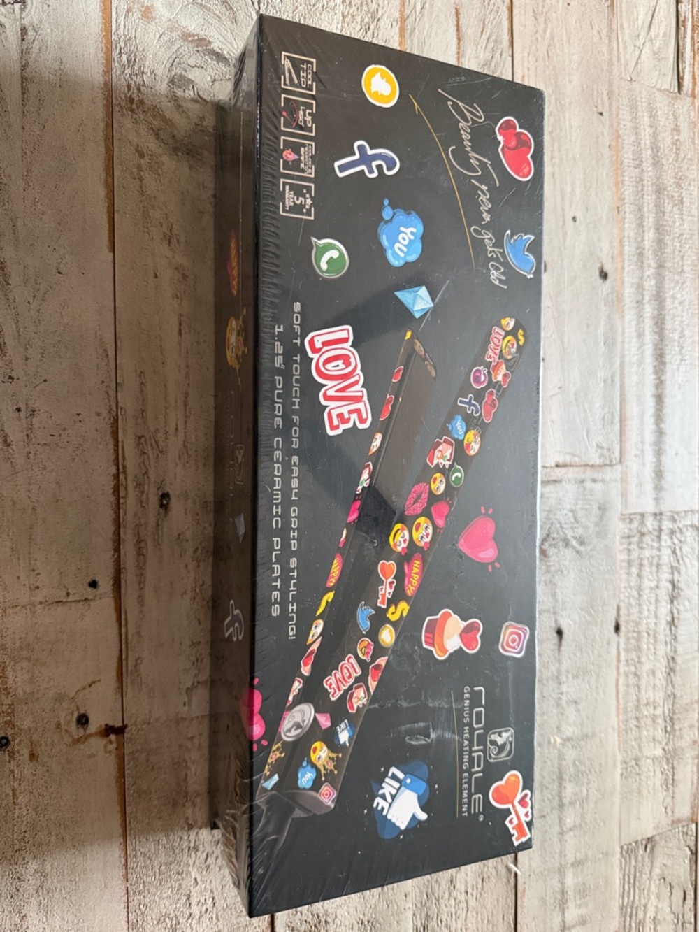 Royale  Emoji-Print Hair Straightener — Black with Multicolor Accents